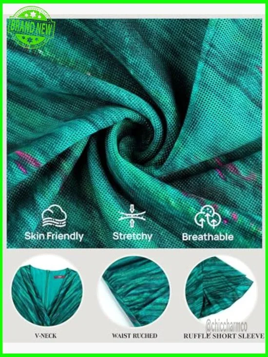 Floral Mesh Maxi Dress Ruched Ruffle Sleeve Bodycon Wedding Guest Cocktail - Picture 6 of 7